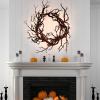 20IN Larger Glitter Black Branch Halloween Wreaths with Purple Lights, Handmade Halloween Black Branch Wreath with Lights, Halloween Wreath for Front Door (20IN Branch-Red Lights) view 3