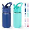 12oz Kids Water Bottle for School, Toddler Bottles with Straws, Stainless Steel Vacuum Insulated Water Bottle for Boys&Girls, Leak-Proof, BPA-Free, Blue + Green view 1