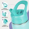 12oz Kids Water Bottle for School, Toddler Bottles with Straws, Stainless Steel Vacuum Insulated Water Bottle for Boys&Girls, Leak-Proof, BPA-Free, Blue + Green view 4