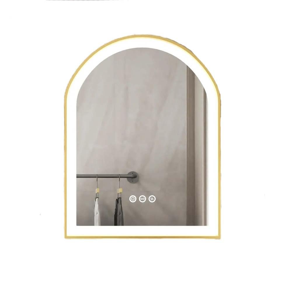 24"x36" Arched LED Bathroom Mirror - Anti-Fog, Dimmable, Gold Frame