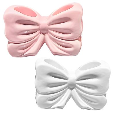 2-Piece Moisture-Proof Ceramic Toothbrush Holders With Cute Bow Design, & White Bathroom Accessories