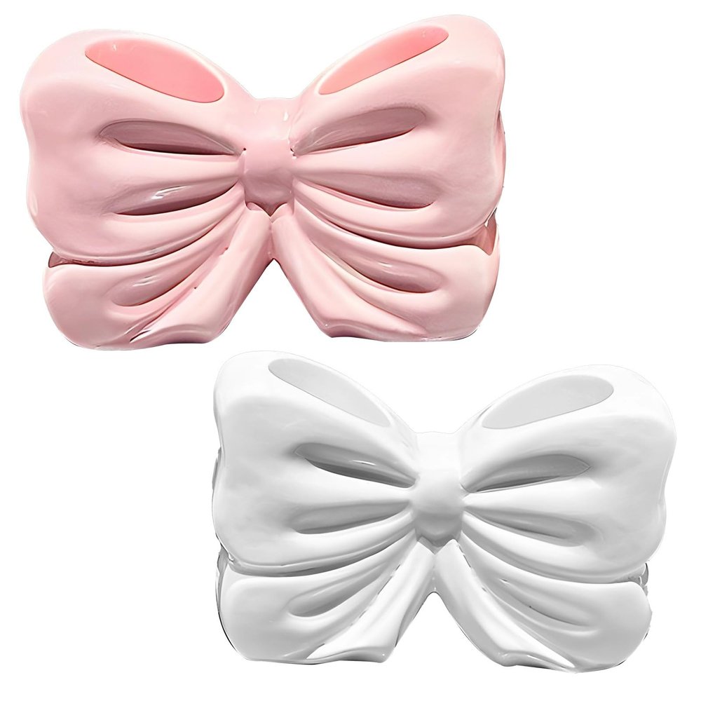 2-Piece Moisture-Proof Ceramic Toothbrush Holders With Cute Bow Design, & White Bathroom Accessories