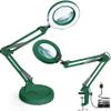 Krstlv 12X Magnifying Glass with Light and Stand, Upgrade Button 5 Color Modes Stepless Dimmable, 2-in-1 LED Lighted Magnifier Light, Hands Free Desk Lamp with Clamp for Craft Hobby Close Work - Green view 1