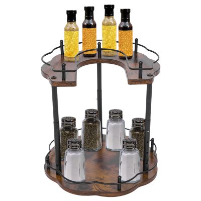 Mejuv 2-Tiers Spice Rack, Height Adjustable Lazy Susan, Retro Spice Organizer for Cabinet, 360 Rotating Carbon Steel Seasoning Turntable for Kitchen Pantry Restaurant