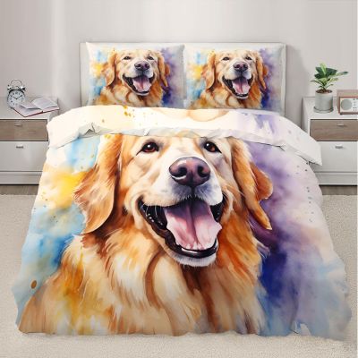 Dog Comforter Set California King Size, Golden Retriever Bedding for Kids, Boys - Watercolor Animal Duvet Set, 1 Quilt and 2 Pillowcases, 3-Piece