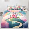 Pink Castle Duvet Cover California King Rainbow Moon Bedding Set Fairytale Style 3 Piece Bedding Set for Boys Girls Children Duvet Cover Room Decor Quilt Cover 3Pcs view 2