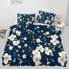 Romantic Flowers Bedding Set, Plants and Flowers Duvet Cover Queen, White and Blue Style Comforter Cover, Quilt Cover,Kids Teens Couple Adults Room Decor, Bedspreads Cover,2 Pillowcases(NO Comforter) view 1