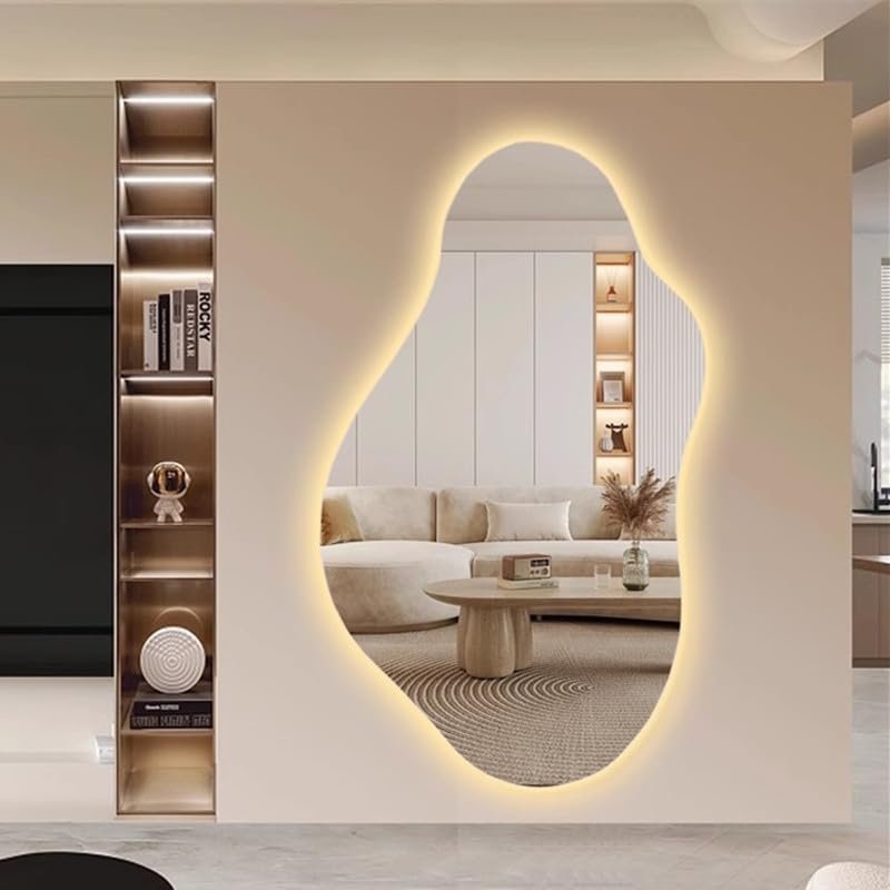 100 * 150cm,Frameless Led-Illuminated Bathroom Mirror, Home Wall-Mounted Full-Length Mirror, Irregular Wall-Mounted Dressing Mirror