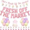 Balterever Fresh Off The Market Bridal Shower Decorations Pink Wildflower She is Fresh Off The Market Banner Garland Cupcake Cake Toppers for Adult Bridal Shower Bachelorette Wedding Party view 1