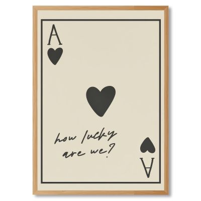 Vintage Playing Card Wall Art Retro How Lucky Are We Song Lyrics Poster Minimalist Ace of Hearts Romantic Love Quote Daily Reminder Canvas Print for Bedroom Home Decor 24x36inch Wooden Framed