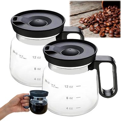 16 Oz Glass Coffee Mug in Coffee Pot Shape, Heatproof Large Capacity Cup,Mini Mocha Coffe Pot Coffe Mugs, Coffee Mug Looks like a Coffee Pot, CoffeePot Mugs, For Hot Teas, Hot Chocolate (2PCS)