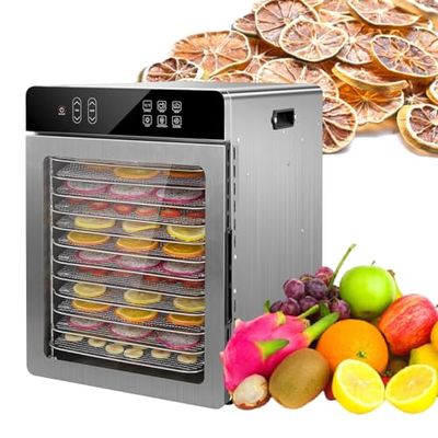 12-Tray Stainless Steel Food Dehydrator - 800W with 24H Timer, 190F Temperature Control, Overheat Protection for Jerky, Fruits, Herbs & Dog Treats - 110V