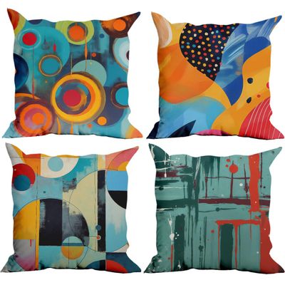 4 Pack Abstract Red Blue Yellow Vivid Circular Decor18x18 Pillow Cover, Throw Pillow Covers, Decorative Couch Pillow Covers, Pillowcase for Home Sofa Bedroom Farmhouse Office Car Seat Living Room