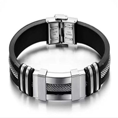 Trapat Handcrafted Multi-Layer Black Leather Bracelet with Stainless Steel Accents for Men