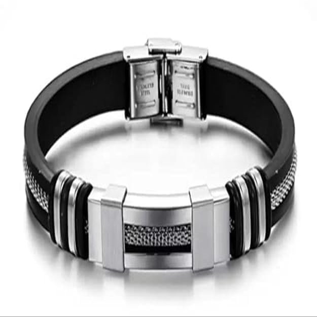 Trapat Handcrafted Multi-Layer Black Leather Bracelet with Stainless Steel Accents for Men