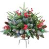 Christmas Tree Outdoor Prelit Christmas Tree Snow-Flocked Outdoor Xmas with Berries & Pinecones Urn Filler with Stake for Patio Yard Garden view 1