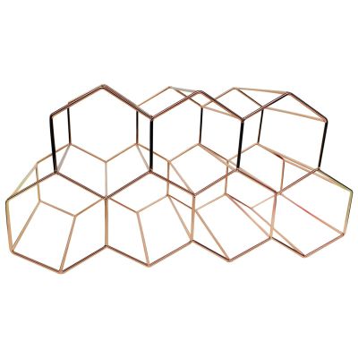 9 Bottle Wine Rack Countertop Rose Gold, Hexagonal Stylish Wine Organizer Metal, Standard Wine Bottles for Storage Space-Saving, No Required Assembly, Welded Sturdy Structure