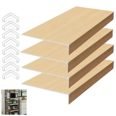 25x14x3 in Wood-Grain Shelf Covers with Corner Protectors, 4-Pack Foamed PVC, for Pantry Cloakroom Removable