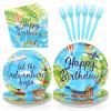 96Pcs Adventure Awaits Birthday Decorations Let The Adventure Begin Plates and Napkins Travel Theme Birthday Decor for Kids Boys World Map Graduation Travel Bday Baby Shower Party Supplies Serves 24 view 1