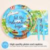 96Pcs Adventure Awaits Birthday Decorations Let The Adventure Begin Plates and Napkins Travel Theme Birthday Decor for Kids Boys World Map Graduation Travel Bday Baby Shower Party Supplies Serves 24 view 2