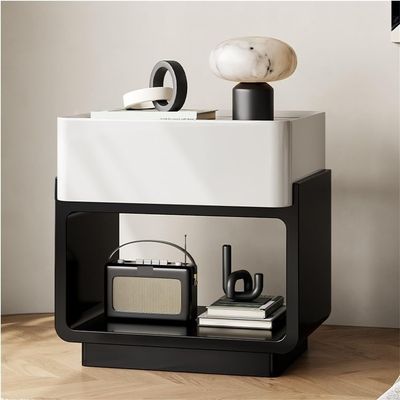 Minimalist Nightstand with Drawer & Open Storage Wood Bedside Table Vintage-Inspired Side Cabinet for Living Room Office Solid Construction(Black)