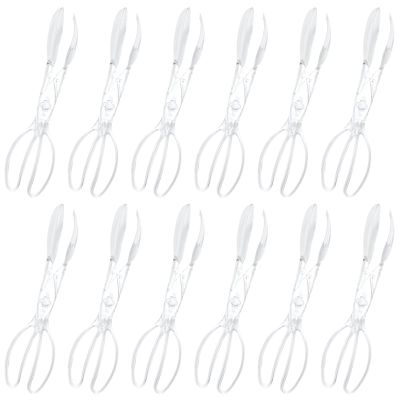 12 Pcs Clear Plastic Serving Tongs, Ideal for Salad and Buffet, Scissor Style for Parties