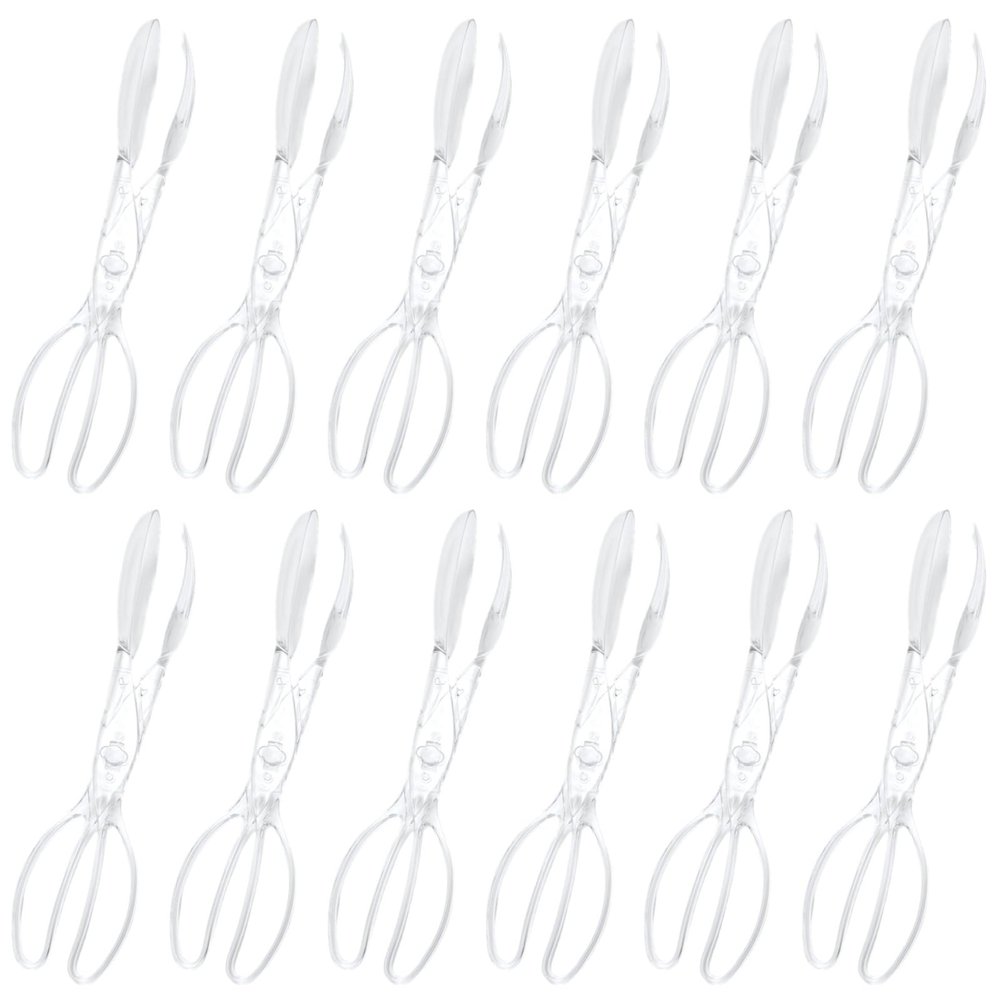 12 Pcs Clear Plastic Serving Tongs, Ideal for Salad and Buffet, Scissor Style for Parties