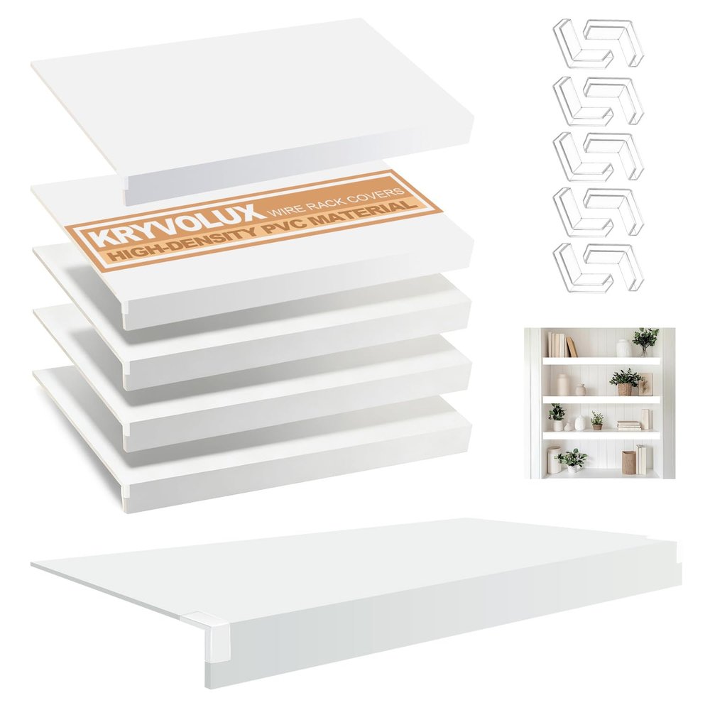 5 Pcs Wire Rack Covers 30x16x2.5 inch PVC Pantry Shelf Cover 0.31 inch Thick Removable Closet Wire Rack Shelf Covers,Decoration Kitchen Bathroom Office Shelving (Light Luxury White,30x16x2.5inch)