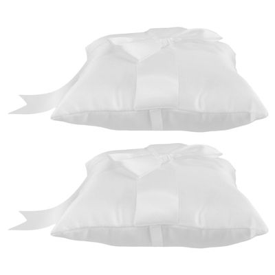 LOGOFUN 2PCS Wedding Ring Pillow Bowknot Bearer Cushion for Ceremony Proposal Celebration Party Decorations - White