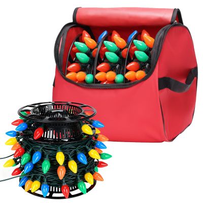 GHYKL Christmas Light Storage Bag, Heavy Duty Tear-proof 600D/Inside PVC Material with Reinforced Handles, 3 Reels Stores up to 175 Ft of Mini Tree Lights & Extension Cords