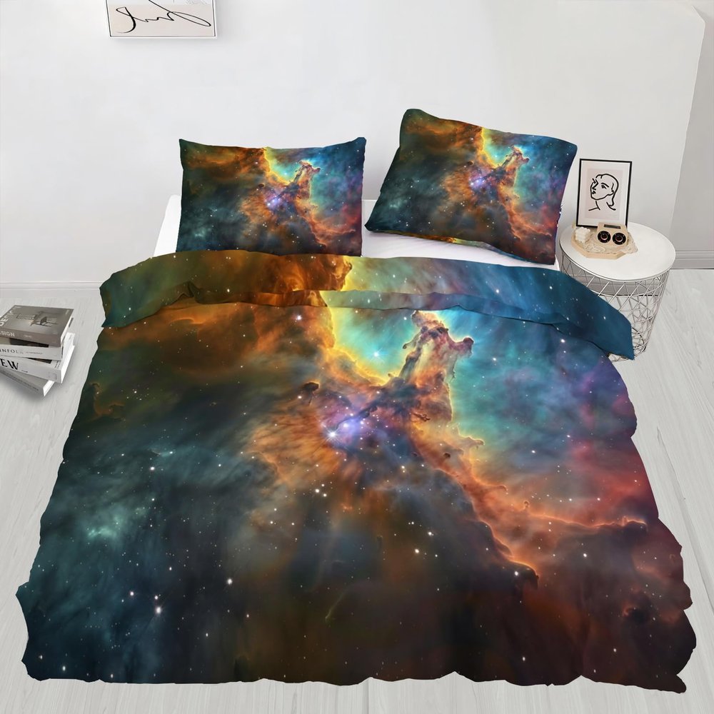 Cosmic Nebula Bedding Set, Stars Duvet Cover King, Milky Way Comforter Cover, Quilt Cover,Kids Teens Couple Adults Room Decor, Bedspreads Cover,2 Pillowcases(NO Comforter)
