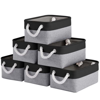 VQRTEXA Storage Baskets for Shelves 11.8x7.9x5.2 Inch, Foldable Fabric Storage Bins with Handles, Small Storage Baskets for Organizing Closet, Office, Home Organization (6-Pack, Black&Gray)
