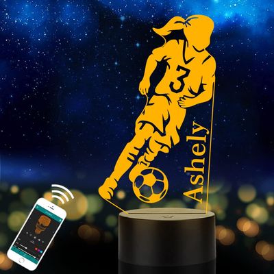 CTMade Personalized Soccer Gifts for Girls, Custom Name Table Lamp for Kids, Children, Daughter or Granddaughter, LED Play Soccer Night Light Gifts for Birthday, Christmas, New Year