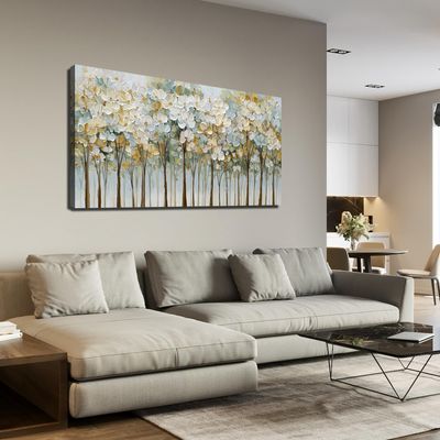 WVMAPTA Green and White Flower Poster Wall Decor for Bedroom Tree Canvas Wall Art for Dining Room Modern Prints Wall Art for Apartment Size 24 x 48 Inch