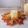 4pcs Fall Thanksgiving Candle Rings, 9.8Inch Maple Leaves Wreath Ring Holder Celebrates Harvest Day | Farmhouse Wreath for Festival Holiday Party Decoration view 2