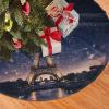 48" Christmas Tree Skirt Soft Plush Christmas Trees Mat Night Paris Eiffel Tower Tree Skirt Farmhouse Christmas Decor Xmas Trees Skirts Decoration Mat for New Year view 1