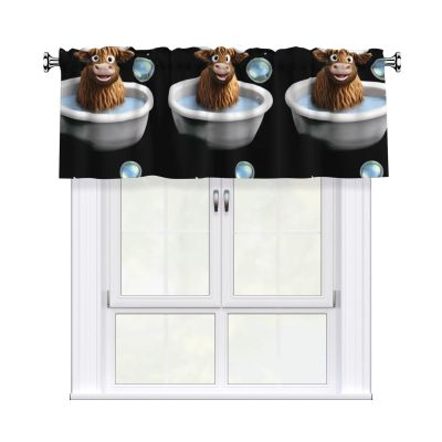 MSRHIUEF Highland Cow Baby Taking a Bath Printing Short Curtain with Valance Rod, 54x18in Light Filtering Window Treatment for Kitchen, Bathroom, Laundry Room, Studio