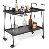 2-Tier Rolling Bar Cart with Wine Glass Rack, Black Metal Mesh Design, Mobile Storage Trolley with 4 Universal Wheels (2 Lockable for Safety), Handle on All Sides, 28.3x14.6x27 Inches view 1