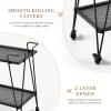 2-Tier Rolling Bar Cart with Wine Glass Rack, Black Metal Mesh Design, Mobile Storage Trolley with 4 Universal Wheels (2 Lockable for Safety), Handle on All Sides, 28.3x14.6x27 Inches view 2
