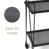 2-Tier Rolling Bar Cart with Wine Glass Rack, Black Metal Mesh Design, Mobile Storage Trolley with 4 Universal Wheels (2 Lockable for Safety), Handle on All Sides, 28.3x14.6x27 Inches view 3