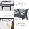 2-Tier Rolling Bar Cart with Wine Glass Rack, Black Metal Mesh Design, Mobile Storage Trolley with 4 Universal Wheels (2 Lockable for Safety), Handle on All Sides, 28.3x14.6x27 Inches view 4