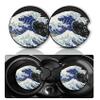 2Pack Big Wave Car Cup Holder Coasters,Cars Coasters for Cup Holders,2.75" Universal Anti Slip Rubber Mat with Finger Slot,Ocean Wave Car Accessories Interior Decor,Ocean Gift for Women,Men view 1