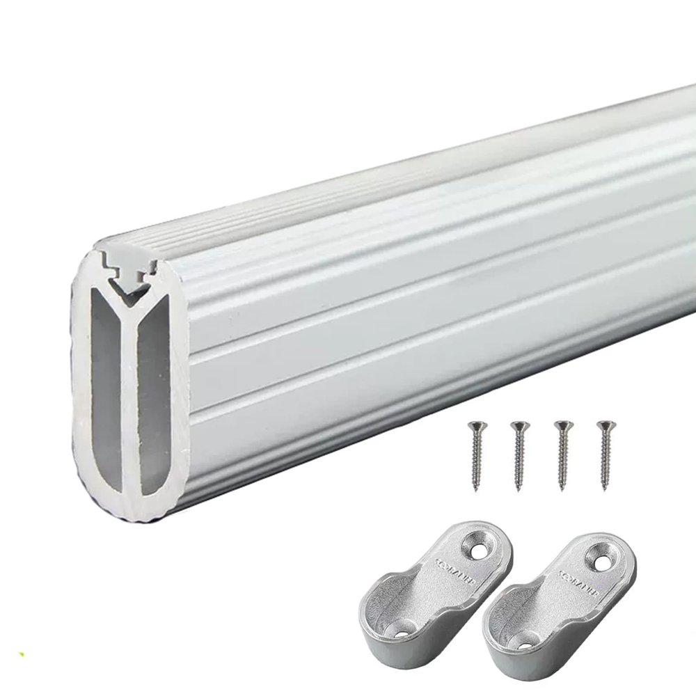 Closet Rods Closet Rods for Hanging Clothes,Clothing Store Oval Mute Closet Rod Holders,Aluminum Wardrobe Hanging Pole(Silver,140cm/55 in)