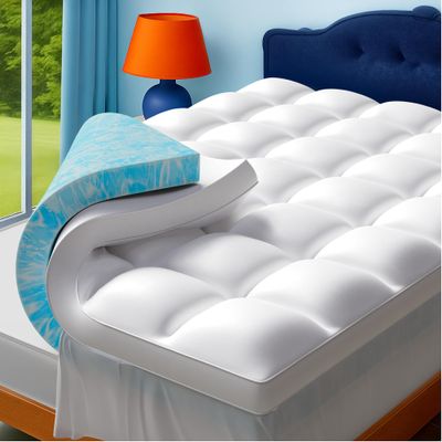 Airtree California King Dual Layer 4 Inch Memory Foam Mattress Topper, 2 Inch Cooling Gel Memory Foam and 2 Inch Down Alternative Pillow Top, 8-24 Inch Deep Pocket, Medium Support for Back Pain