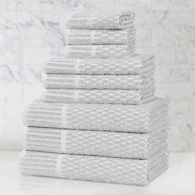 BLUENILEMILLS Juno Viscose Cotton Blend Medium Weight Towel Set, for Bathroom, Shower, Spa, Hotel, Plush, Highly Absorbent and Ultra-Soft Towels, Bath Essentials, 9 Piece Assorted Towel Set, Platinum