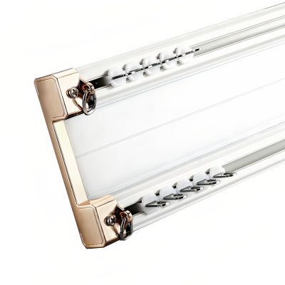 27 To 236 In Ceiling Mounted Double Track, Conjoined Double Curtain Rail Track Heavy Duty Curtains Rods System Set For RV Curtain Bay Window(White,4.3FT/130CM)