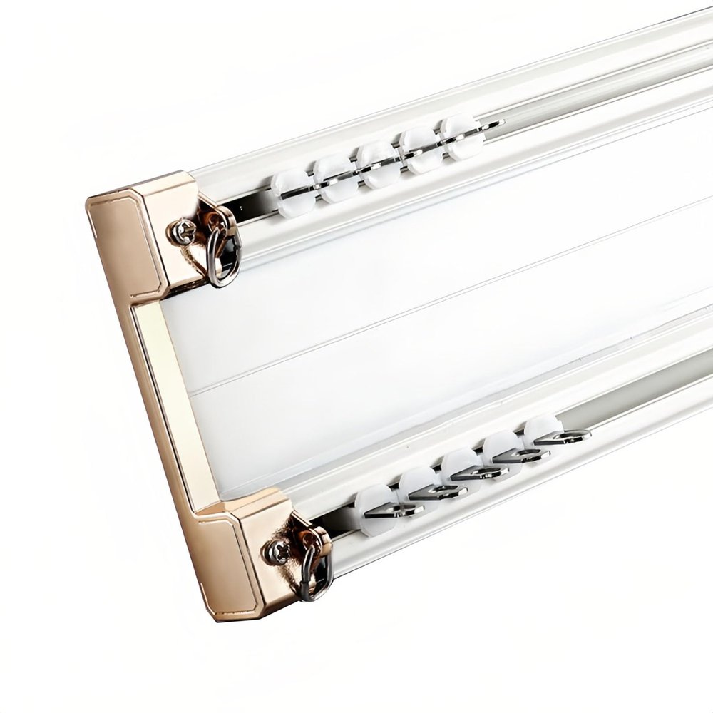 27 To 236 In Ceiling Mounted Double Track, Conjoined Double Curtain Rail Track Heavy Duty Curtains Rods System Set For RV Curtain Bay Window(White,4.3FT/130CM)