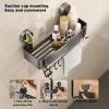 VOLPONE Corner Shower Caddy Suction Cup Shower Shelf Corner No Drilling Bathroom Shower Organizer Storage Rack Adhesive triangle with towel bar hooks 3 tier gray view 3