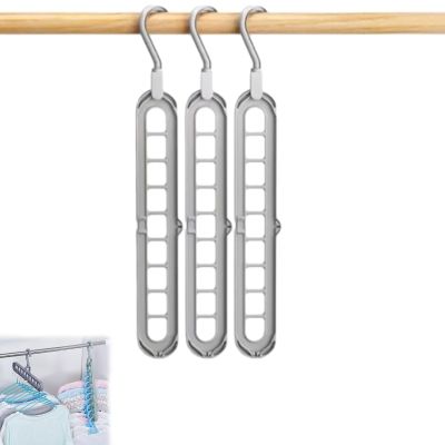 9 in 1 Smart Hanger Pro, Space Saving Hangers, Rotating Anti-Skid Foldable Closet Hanger, Wardrobe Organizers and Storage, 9 Holes Clothes Drying Hangers, for Dorm Room, Apartment (Gray*3)
