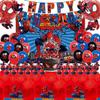 51PCS spidey birthday party supplies, backdrop, "Happy Birthday" banner,tablecloth, large aluminum balloon, small aluminum balloons, latex balloons, cake topper,cupcake toppers, hanging swirls view 1